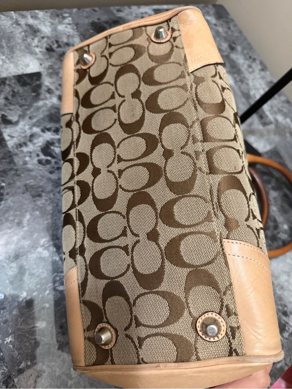 COACH Canvas Leather Beige Brown Handbag - Picture 4 of 7